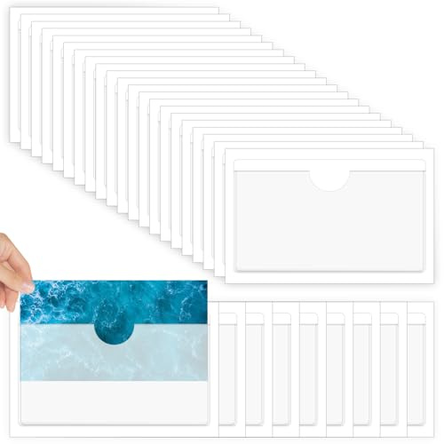 BEASAFY 40 soportes para etiquetas autoadhesivos, 10 x 6 cm, fundas para tarjetas de visita, fundas para tarjetas de visita, ventanas de rotulación para oficina, hogar, escuela, organizar, ordenar