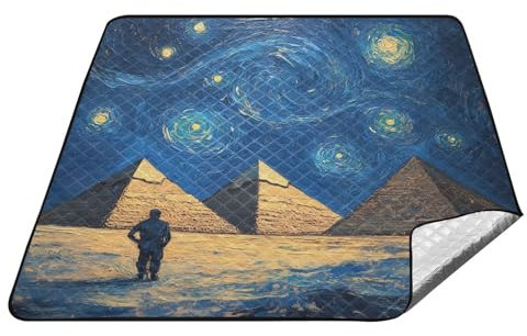 Joitme Couverture de pique-nique en forme de pyramide étoilée bleue pour l'extérieur, grandes couvertures, tapis de tente de camping
