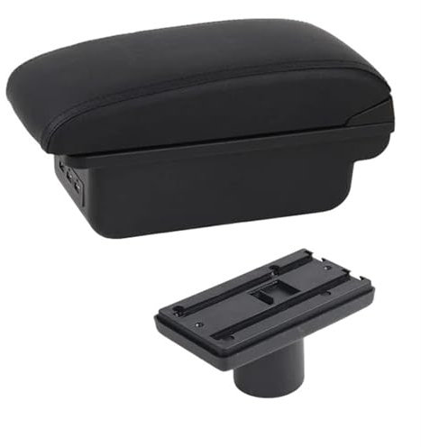 CRJIMX Reposabrazos para Coche para Seat para Ibiza 6j para Ibiza 6L Central Store Content Styling Decoration con Portavasos Doble Capa 3 USB Reposabrazos(C1 línea Negra)