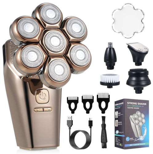 7 Floating Rasierköpfe Elektrisch, Bart Rasierer Haar Clipper Face Massager Gesichtsreiniger, Nasenschneider, IPX7 Waschbar, USB Wiederaufladbar, LCD -Display