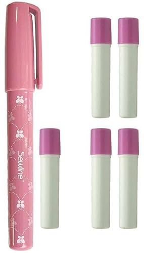 Sewline Fabric Glue Pen & Refill Bundle, EPP, No Pins, Dries Clear, Sewing & Paper Piecing, 5 Blue Refill's