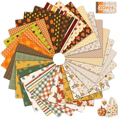 Tatuo 30 Pièces 10 x 10 Pouces Tissu en Coton Imprimé Lot de Tissu Carrés Floraux Patchwork de Couture de Matelassage en Coton à Motifs Assortis pour DIY(Automne)