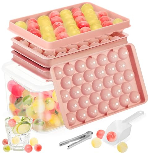 Eiswürfelform mit Deckel und eiswürfelbox, BOXLUNT Eiswürfel Form Rund, 1 in x 99 Stück Eiswürfel Kugel Ice Cube Tray Mold, Non-BPA Eiswürfelbehälter, Für Bier Cocktails Whisky Kaffee, Rosa