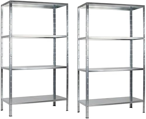 SCHULTE Regalwelt 2er Set Steckregal mit 4 PowerMAX Fachböden, 65 kg Tragkraft, 180x90x40 cm (HxBxT), verzinkt (Lagerregal, Werkstattregal, Kellerregal