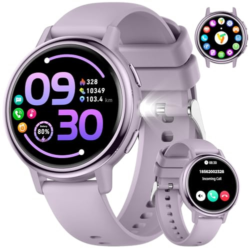 FITFLEX Smartwatch Damen mit Bluetooth-Anruf, 1,26 AMOLED Touchscreen Smart Watch für Damen mit 120 Sportmodi, IP68 wasserdicht, Fitnessuhr mit Herzfrequenz/Schlafmonitor Android iOS(Lila)