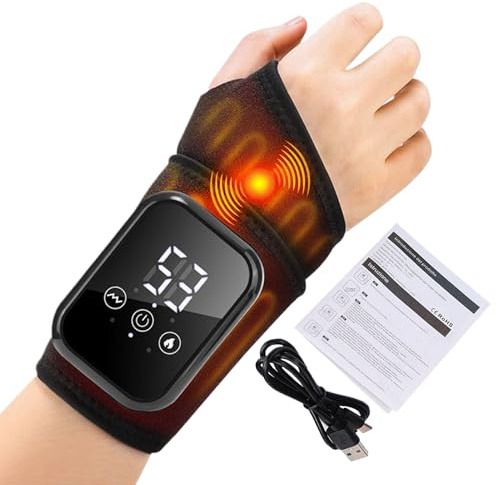 Banda calefactora para muñeca | 3 niveles ajustable calentador de vibración – Banda con masaje y calor para muñeca y mano – Para tobillo, articulaciones, músculos, hombres, mujeres, casa, oficina
