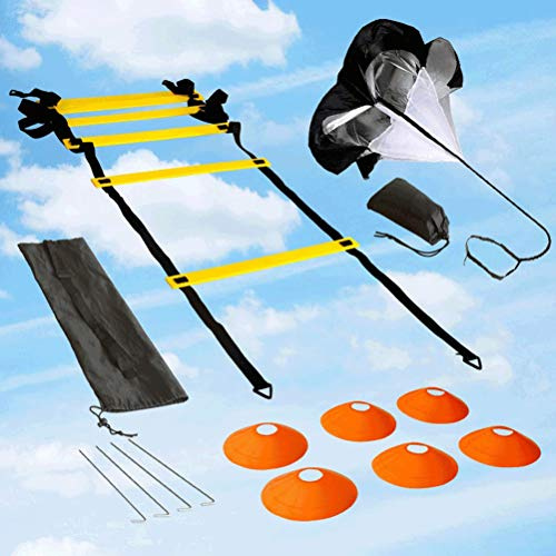 CHICIRIS Set per Allenamento di velocità da Calcio, Scala di agilità con Paracadute di Resistenza per Bambini e Professionisti, Include Coni e Picchetti per Coordinazione e Gioco di Gambe Migliorati