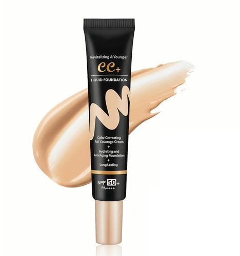 Crème CC SPF 50,Fond de Teint Couvrant pour Imperfections,Base Maquillage à Couvrance Moyenne à Totale,Hydratation,Teint Naturel,Protection Solaire Haute,Formule Confortable pour Peau Parfaite
