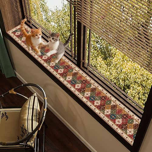 Tappetino per Davanzale Tappetino Davanzale con Stampa Retrò a Forma di Gatti, Protezione Decorativa per Davanzali di Finestre per Casa, Rivestimento per Mobili da Cucina(Style A,150x30cm(59x12))