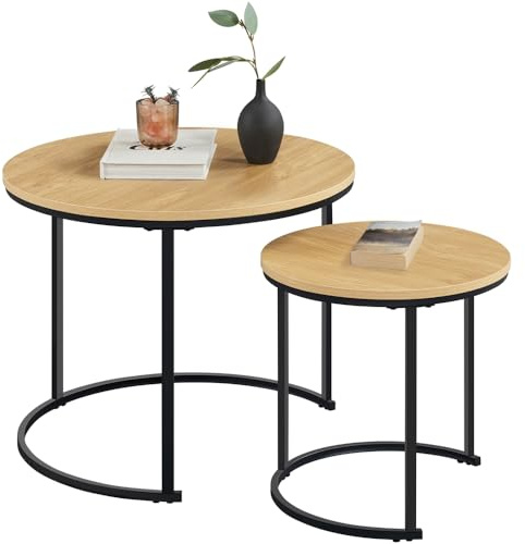 Yaheetech Juego de 2 Mesa de Centro Redonda Anidable con Patas de Metal