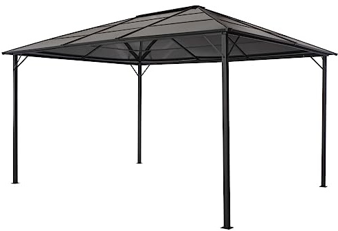 Gartenpavillon mit robustem Aluminiumrahmen, 4x3m Hardtop-Dach aus PC-Platten, ideal für Terrasse & Garten, Schwarz