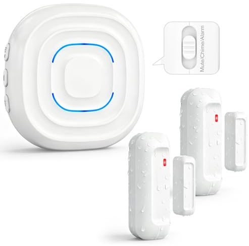 SanJie Wireless Door Sensor Alarm/Chime 2-in-1,1 Receiver 2 Sensor | IP55 Waterproof Door Sensor 30 Chimes 5 Volume,500FT Range Door Alarms When Opened for Home Business Shop Office