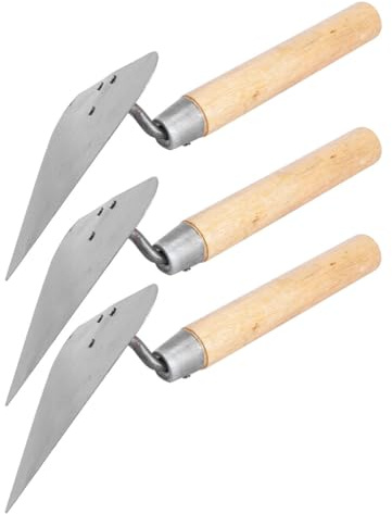 Ipetboom Paleta de Albañilería 3 Piezas con Mango de Madera, Paleta Triangular de Acero Inoxidable para Yeso y Hormigón, Herramienta Manual para Enyesar y Alisar Paredes en Construcción