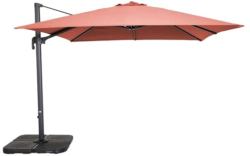 Oviala Parasol déporté Rotatif 3x3m et 4 Dalles à remplir alu Terracotta