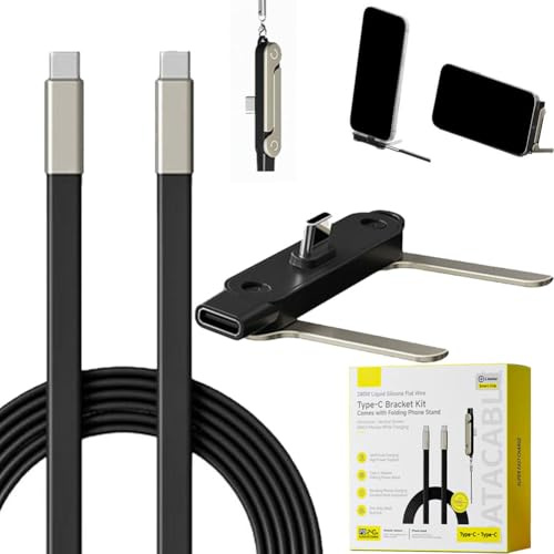 Invisible Phone Stand Charging Cable,240W Type C Multi Charger Cord with 360° Adjustable Stand,Detachable 2-in-1 Stand Adapter,5ft Silicone Fast Charging Cord for Gaming,Office,Car (Black Set)
