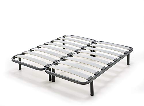 HOGAR24 ES Somier Laminas Madera Haya Vaporizadas con Tacos Anti-Ruido Y Tubo De Acero 40 x 30 + 8 Patas Roscadas De 32cm (180X190cm) (2 Somieres De 90cm con Abrazaderas)
