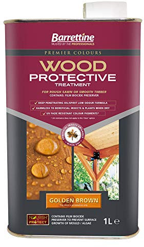 Barrettine Wood Protective Treatment (Golden Brown, 1L) - Ideal Treatment for Outdoor Treated Timber Structures. Wood Protector Oil with Water Repellent Qualities. UV & Fade Resistant.