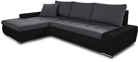 Sofnet Ecksofa mit Schlaffunktion Faris - Couch mit Bettkasten, Big Sofa, Sofagarnitur, Couchgarniitur, Polsterecke, Bett (Schwarz + Graphit (Madryt 1100 + Inari 94), Ecksofa Links)