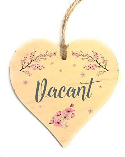 Engaged Vacant Door Sign - Double Sided Wooden Heart Shaped Plaque – Decorative Cherry Blossom Design by Maisie Moo – Includes Hanging Twine