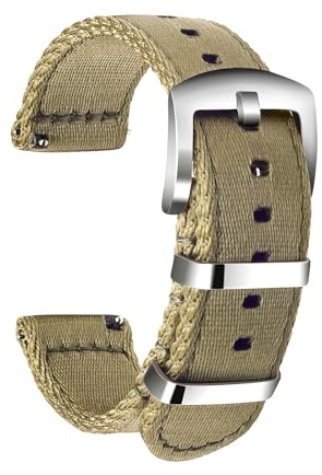 ULLCHRO Unisex Nylon Armband mit Edelstahl Silberne Schnalle (20mm, Beige)
