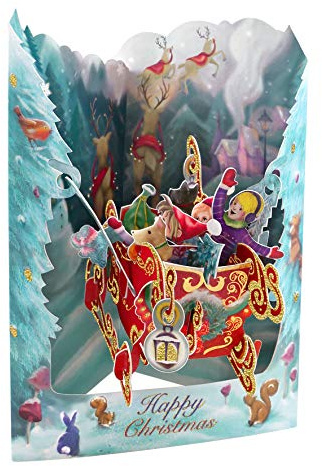 Santoro Swing-Karte, Weihnachten 3D Pop Up Grußkarte – Schlitten – für Kinder, Familie, Weihnachten