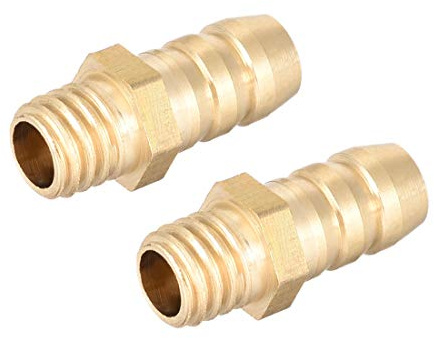 sourcing map Verbindungsstück aus Messing 6 mm x M6 x 1 (2 Stück) | metrischer Stecker mit Widerhaken Schlauchtülle