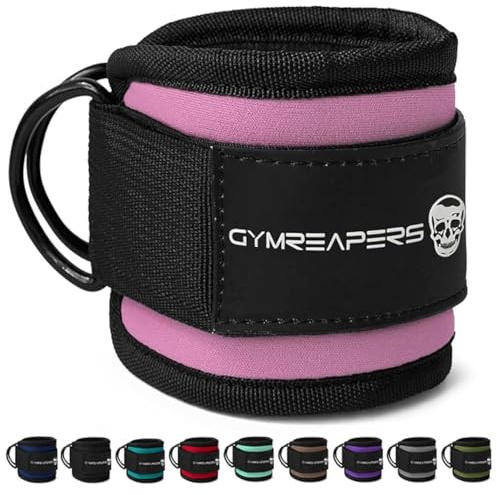 Gymreapers ankelremmar (par) för kabelmaskin-kickback, glute träning, övningar i nedre kroppen - justerbara benremmar med neoprenstoppning (rosa, par)