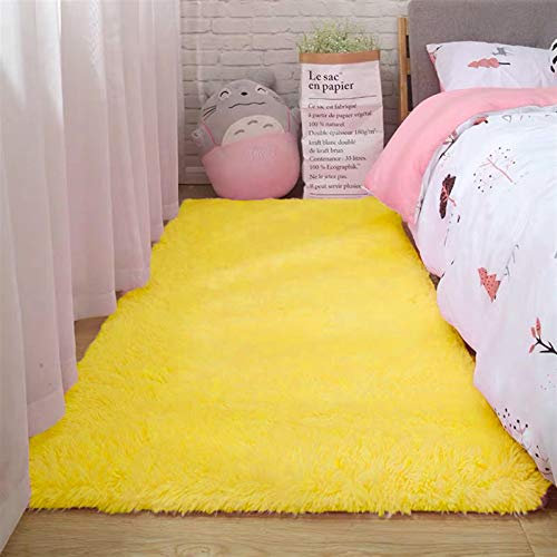 Shaggy Teppich Hochflor Langflor Einfarbig Uni Dunkelgrau Weich Flauschig Wohnzimmer, Ultraweicher, Rutschfester, Flauschiger, Dicker Teppich - versch. Farben u. Größe,Gelb,200 * 300cm