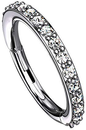 Piersando Segment Clicker Scharnier Ring Piercing mit Glitzer Kristall Septum Tragus Helix Nase Lippe Nasenring Ohr Ohrpiercing Nasenpiercing Silber Clear 1,6mm x 8mm
