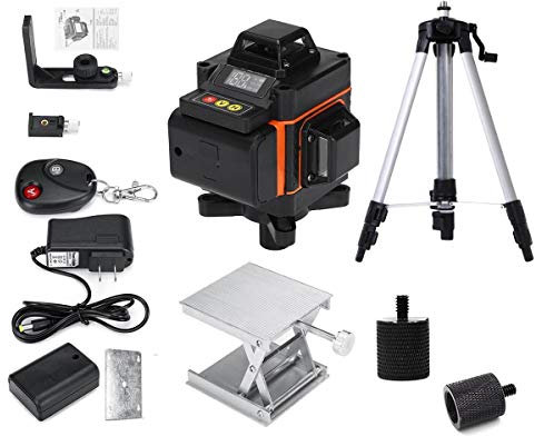Horizontal And Vertical Beam 4D 16 Line Level Meter Green Light LED Display Automatic Self-leveling 360°rotating Measurement Horizontal And Vertical Cross Remote Control Beam Level