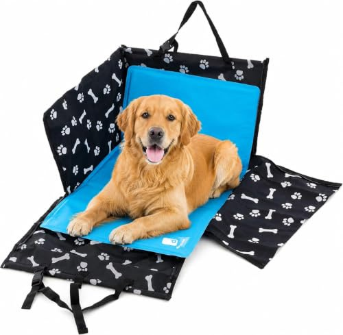 Hund & Kleintier Haustier Kühlmatte Auto Schonmatte Platzdecke Hundedecke | Polyester wasserabweisend reißfest, Seitenschutz, Befestigungsgurte, Temperaturregulierung, für Rückbank und Kofferraum