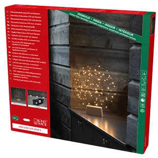 Konstsmide LED Metallsilhouette kleiner Ring mit Holz-Fuß, schwarz, inkl. Dimmer und an/aus Schalter, mit schwarzem Draht, 100 bernsteinfarbene Dioden, 4, 5V Innentrafo, 2W, schwarzes Kabel - 1783-787