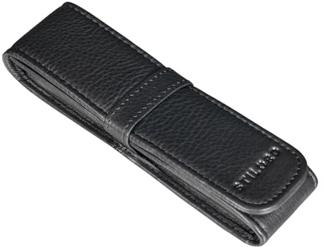 STILORD Penn Stifteetui Leder 2 Stifte Lederetui Füller Kugelschreiber Etui Stiftehalter für 2 Schreibgeräte Stifttasche Schreibgeräteetui Federmappe Vintage Farbe:schwarz