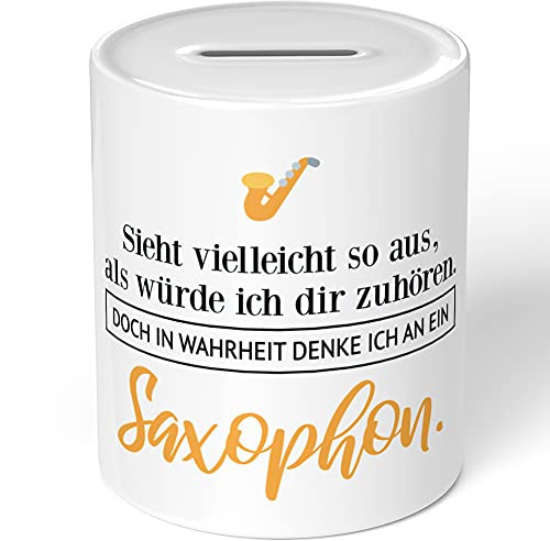 JUNIWORDS Spardose Sparbüchse, Sieht vielleicht so aus, als würde ich dir zuhören. Doch in Wahrheit denke ich an EIN Saxophon (1001471)