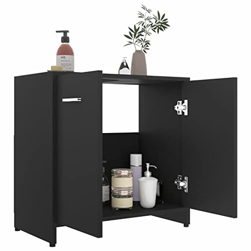 Susany Armadio da Bagno, Mobile da Terra Bagno Cucina, Mobiletto da Bagno, Mobiletto per Lavandino Bagno Nero 60x33x58 cm in Truciolato