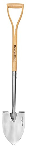 Berry&Bird Round Point Gardening Shovel with Wood D-Handle, 40.98 Stainless Steel Beach & Snow Shovel