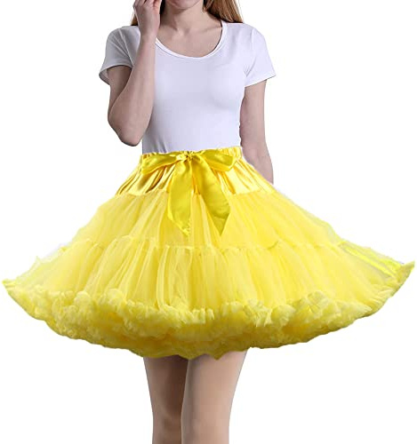 Tmade Jupe en Tulle pour Femme - Jupon de Cosplay Multicouche - Jupe Tutu pour Halloween Rock Party Festival Celebration Longueur : 40 cm - Tour de Taille : 56-100 cm(Jaune)