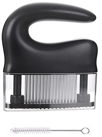 FUYTERY Ablandador de carne 48 cuchillas de acero inoxidable con cepillo de limpieza (Negro)