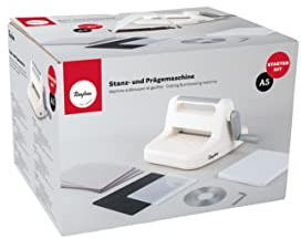 Rayher A5-stans- och präglingsmaskin, med olika stansplattor och präglingsmallar, startkit, öppning 15,8 cm, 15 stycken, flexibel tack vare praktisk storlek, i en praktisk bärlåda, 50272000