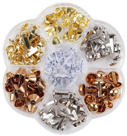 Duories 100 Stück 6-12mm Mini Runde Brads Set Metall Musterklammern Bunte Pearl Verschlussklammern Klammern Rundkopf Papier Befestigungen für Basteln DIY Handwerk Scrapbooking Karten,Stil 3