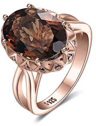 JewelryPalace Oval 5.7ct Echt Rauchquarz Solitär Ring Damen, Riesen Schmuck Set Silber 925/Rosegold/Gold Cocktail Ring