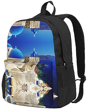 StOlmx Santorini Griechische Insel Meerblick Laptop Rucksack Reise Rucksack Große Wickeltasche Arzttasche, Schwarz , One size