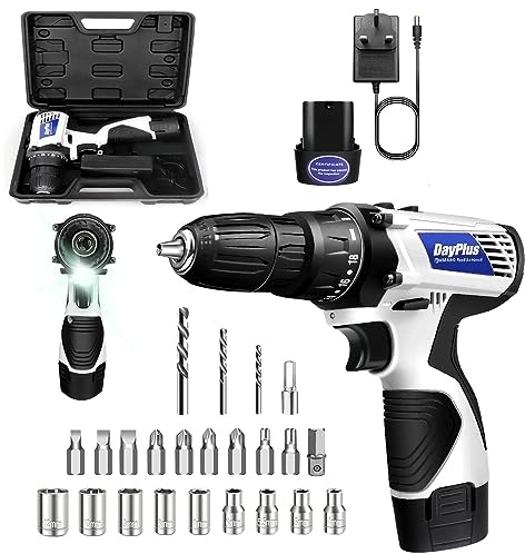 Cordless Drill Driver Power Combi Drill Kit Electric Screwdriver Set with 2-Speed, 18+1 Torque 3/8 Chuck Handheld Drills with 1500 mAh Li-Ion Battery, Carry Box, LED Work Light, 26PCS Drill Bits