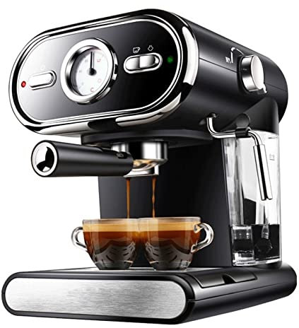 Cafetera Cafetera Cafetera Máquina Tazas de Espresso Visualización doméstica semiautomática Espuma de Leche Control de Temperatura Doble (Color: Negro, Tamaño: EE. UU.) (Negro UE)
