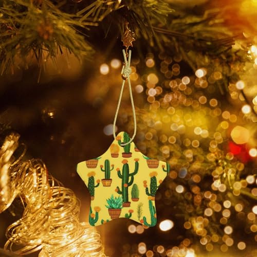 Ornements de Noël en céramique cactus jaune à suspendre, ornement décoratif humoristique pour sapin de Noël, décoration d'intérieur personnalisée
