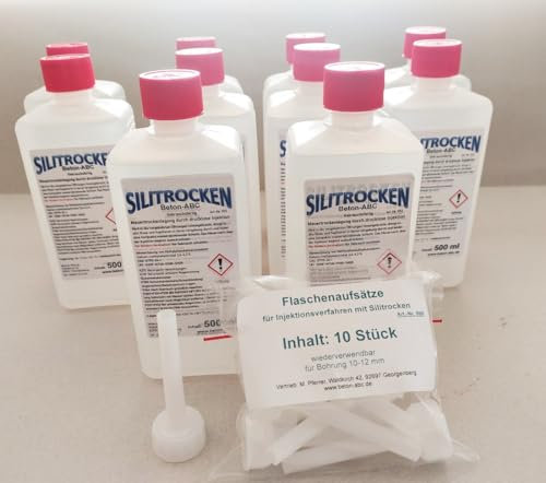 Horizontalsperre Set, 10 x 0,5 L SILITROCKEN + 10 Aufsätze, ABDICHTUNG 5 L (1L/7,80€)