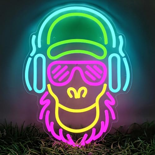 YShengMian Neon Sign for Wall Decor Neon Light for Bedroom LED Light Up Sign DJ Monkey for Boys Girls USB Dimmable Neon Lights Signs for Bedroom Living Room Office 15.7 × 11.8