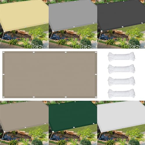 Tenda a Vela Impermeabile Rettangolare 6 x 10 m Impermeabile Telo Ombra da Giardino Serra con Occhielli Protezione UV 98% Antivento per Arredo Esterno, Giardino e Terrazzo, Tortora