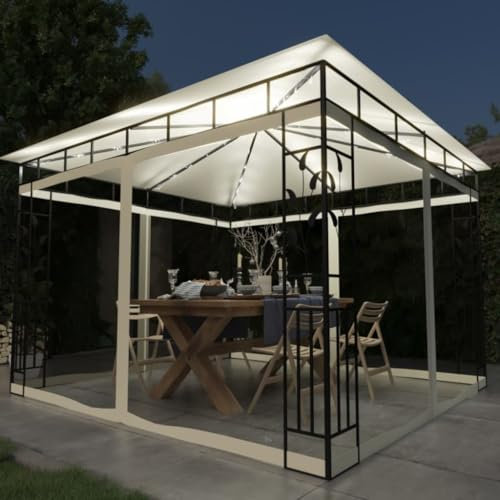 Wohnartikel, Pavillon mit Moskitonetz und LED-Lichterkette, 3 x 3 x 2,73 m, cremefarben, Anzugmöbel