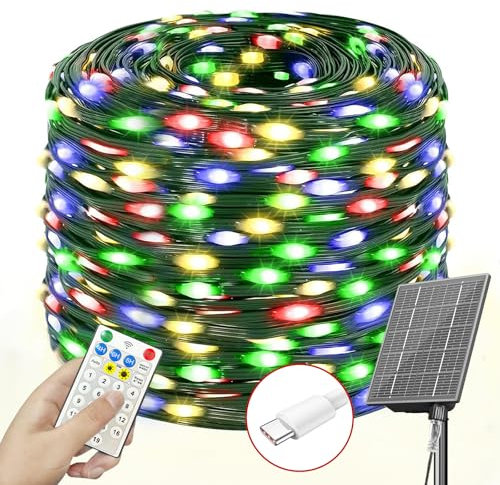 SOLARBABY Luci Natale Esterno Solare,60m 600 LED Catena Luminosa Esterno Solare Impermeabile con Telecomando,19 Modalità Luci Esterno EnergiaSolare Decorative per Giardino Patio Albero,Colorate